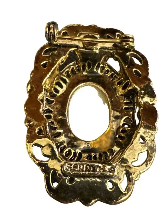 Vintage 1950S Victorian-Style Gold-Tone Brooch With Cameo Portrait - Picture 10 of 10